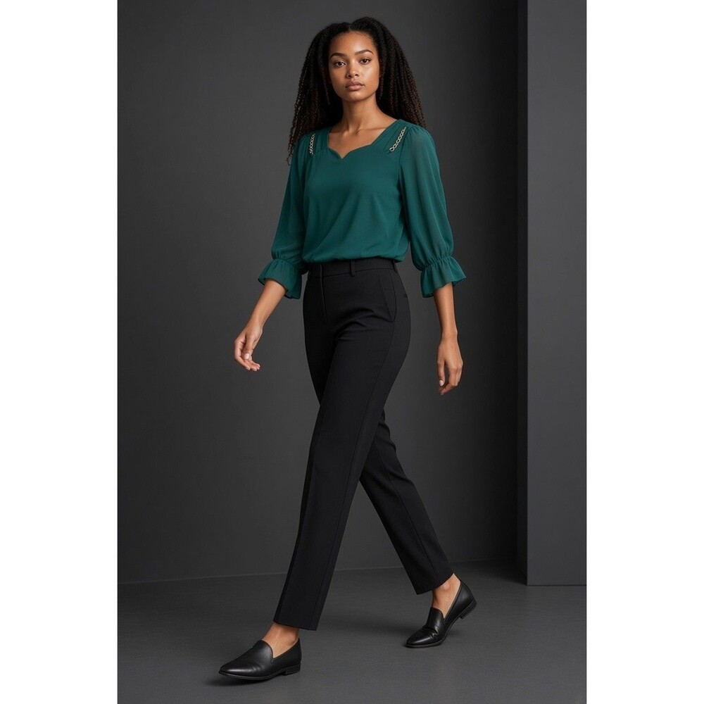 Adele & May Green Sheer Sleeve Blouse Key Hole Neckline NWT Size Small